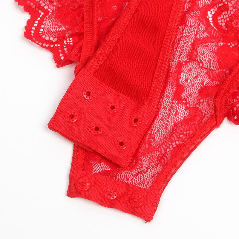 Subblime - Teddy With Garter With Lace Detail And Strips Red S/M