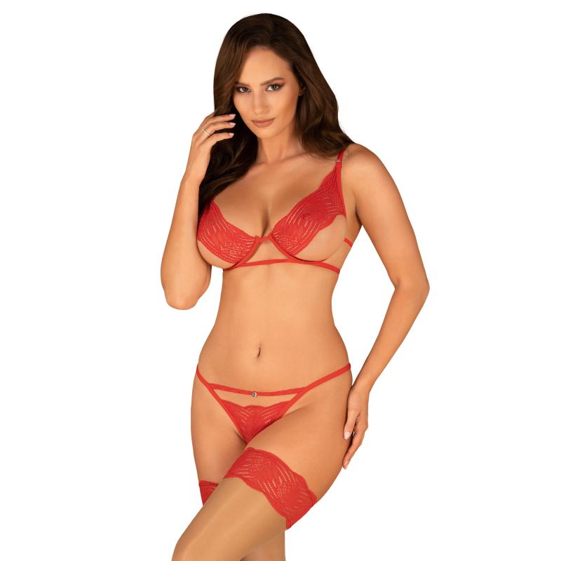 Obsessive - Mellania Bra Set With Sexy Thong Red S/M