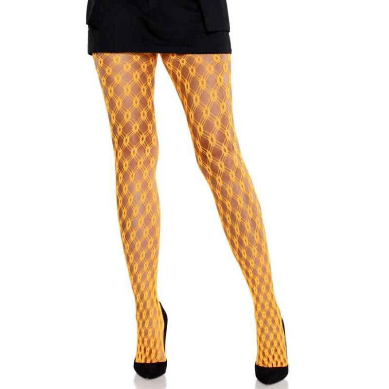 Leg avenue - lace tights with eyelets neon orange