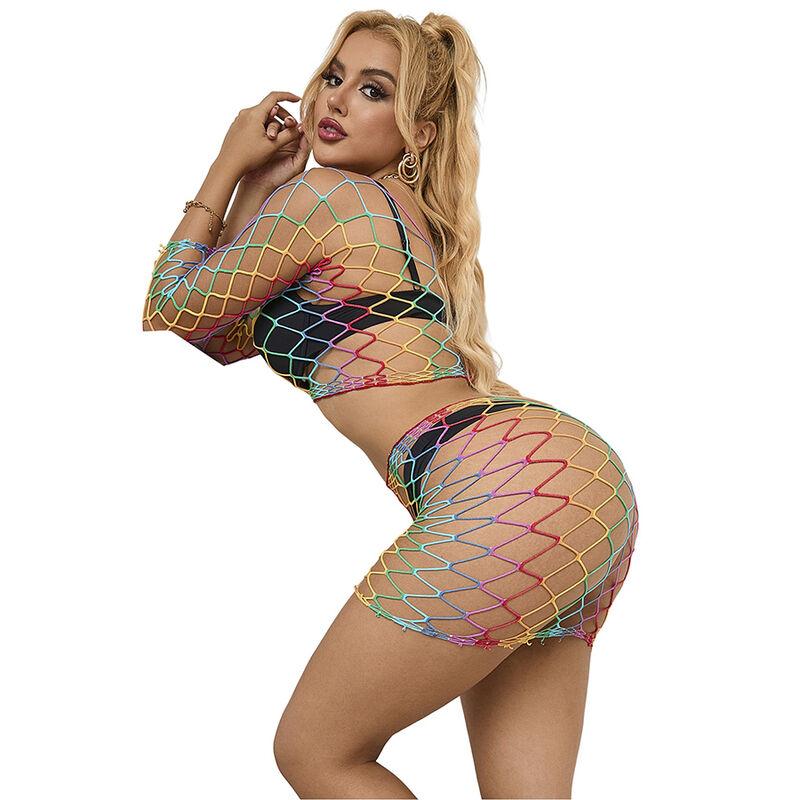 Subblime - 952440 2-piece fishnet bodystocking long sleeve rainbow one size