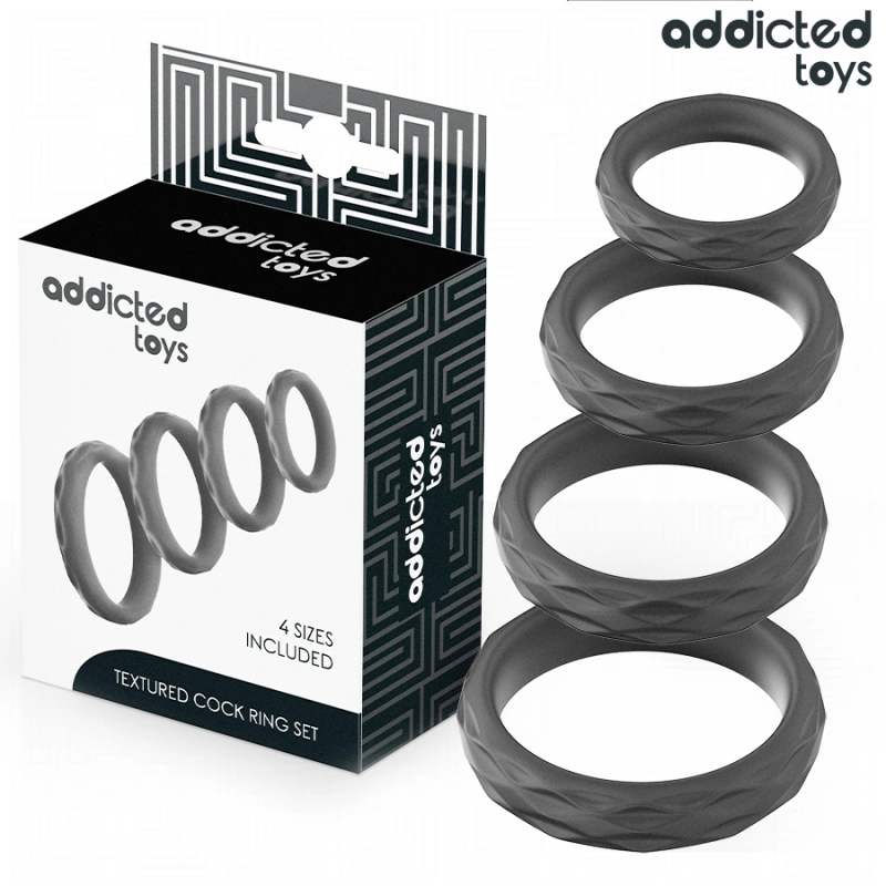Addicted toys - textured cock ring set 4 sizes