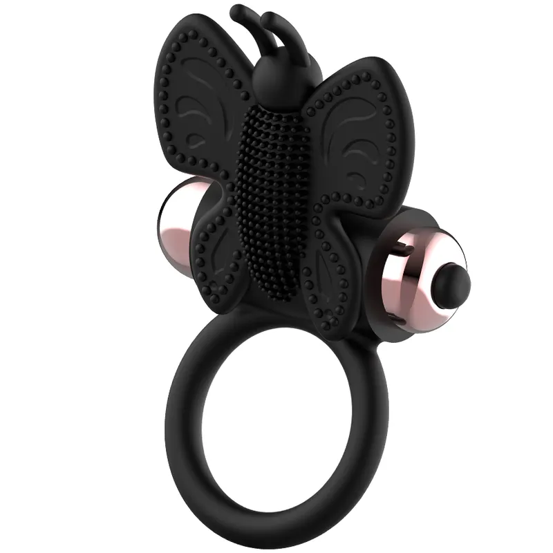 Coquette Cock Ring Butterfly  With Vibrator Black/ Gold