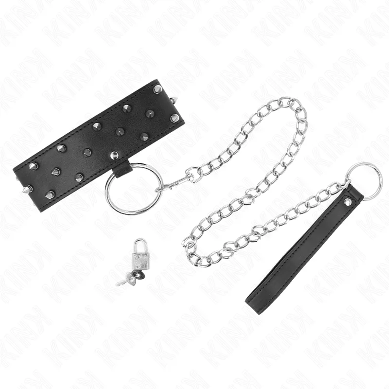 Kink - Necklace With Leash 65 Cm With Silver Studs Model 5 Adjustable 36-43 Cm X 5 Cm