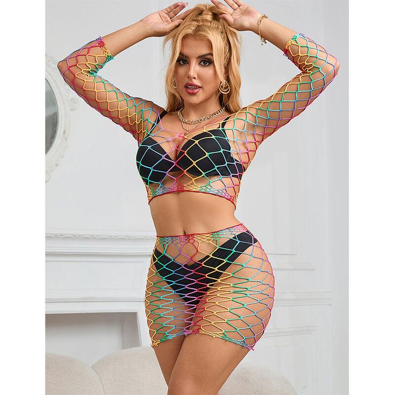 Subblime - 952440 2-piece fishnet bodystocking long sleeve rainbow one size