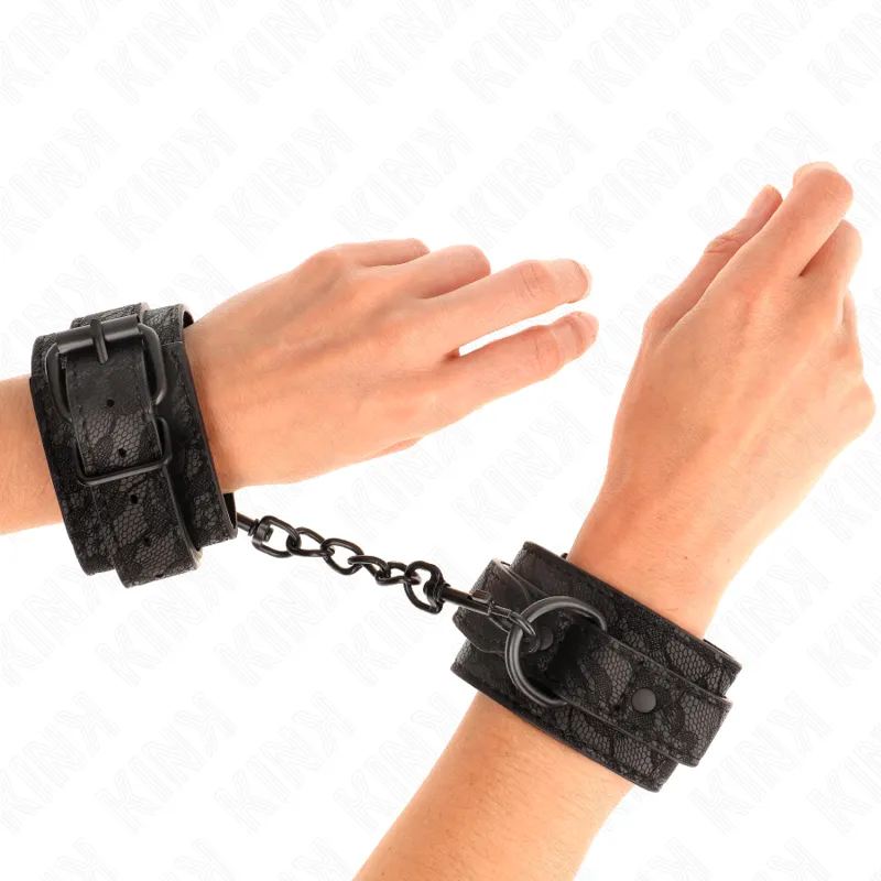 Kink - Dark Lace Covered Wrist Cuffs Adjustable Black 19-26 Cm