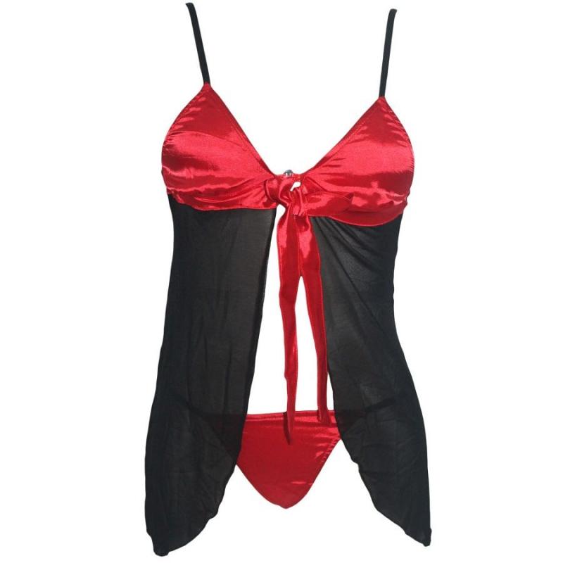 Sheer  Babydoll One Size Red/Black With Thong