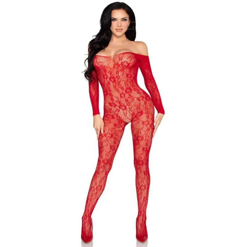 Leg avenue - 89366 lace lingerie bodystocking red - one size 4