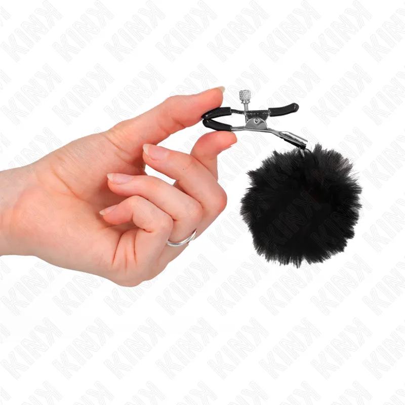 Kink - Faux Fur Ball Nipple Clamp Black 6 Cm