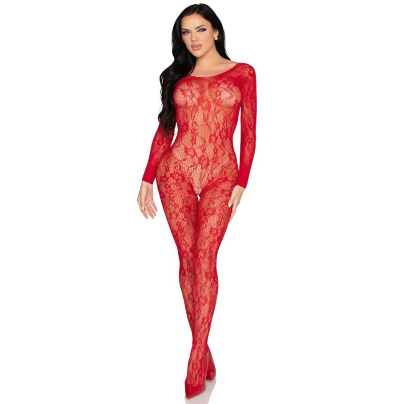 Leg avenue - 89366 lace lingerie bodystocking red - one size 1