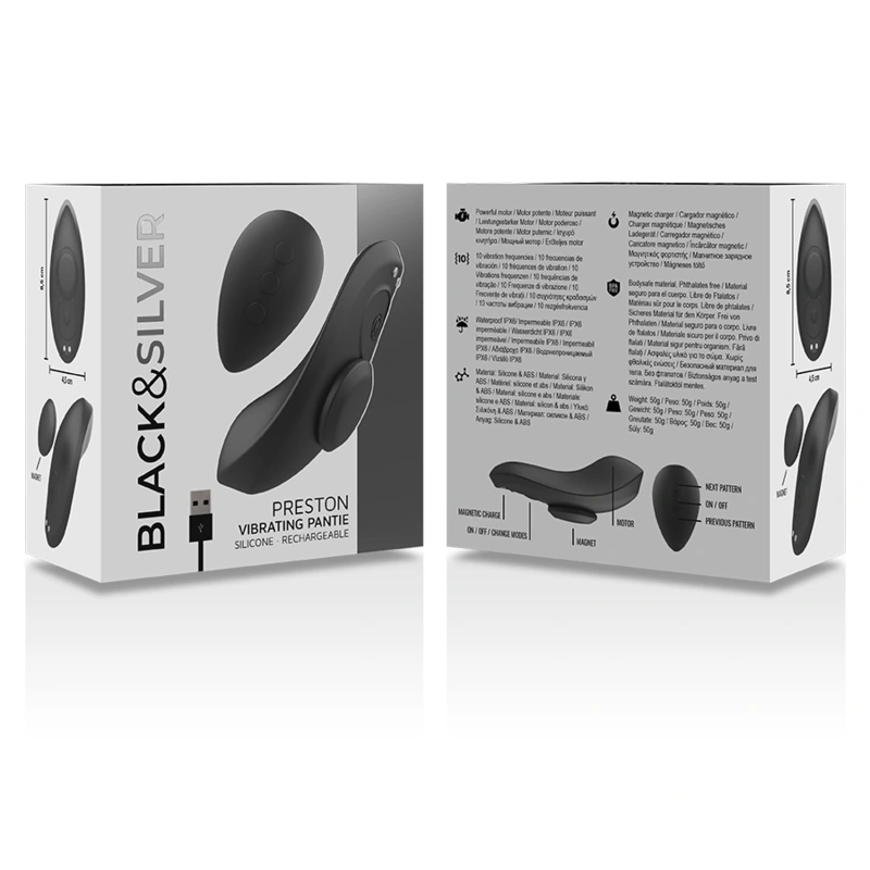 Black&silver - preston rechargeable silicone vibrator pantie black 6