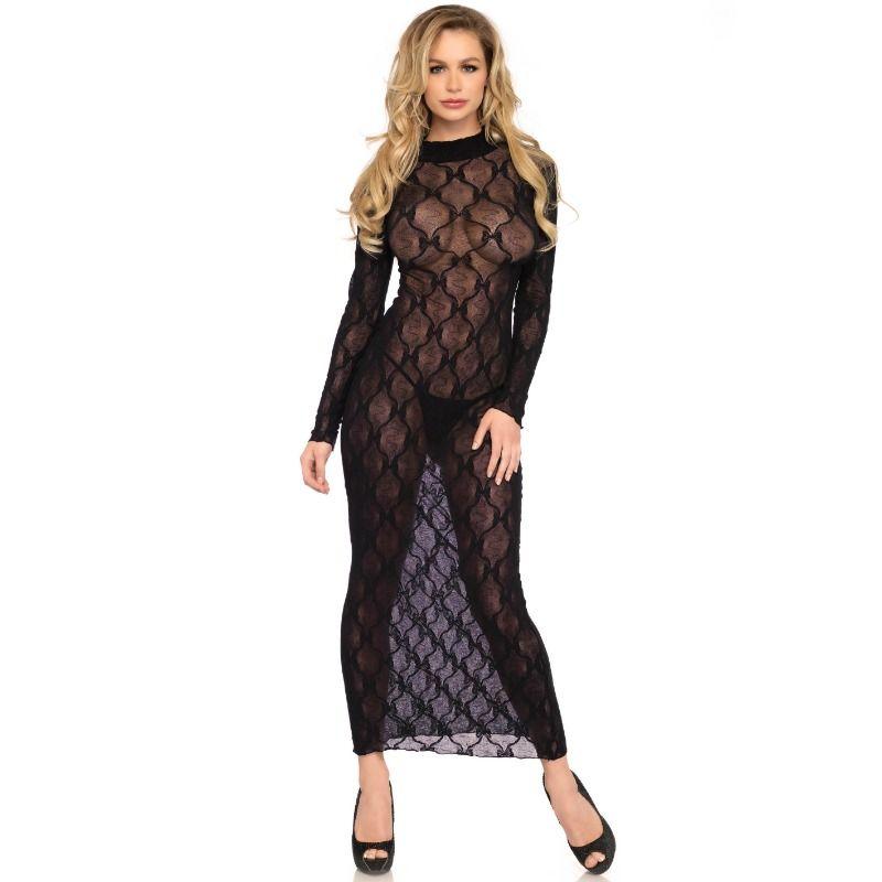 LEG AVENUE LONG SLEEVE LONG DRESS BLACK ONE SIZE