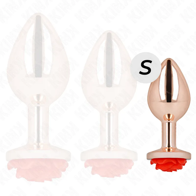 Kink - pink gold anal plug with red rose s 1