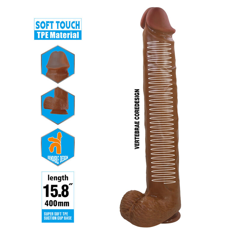 Pretty love - pat realistic flexible dildo with suction cup 40 cm -Ø- 6 cm brown 5