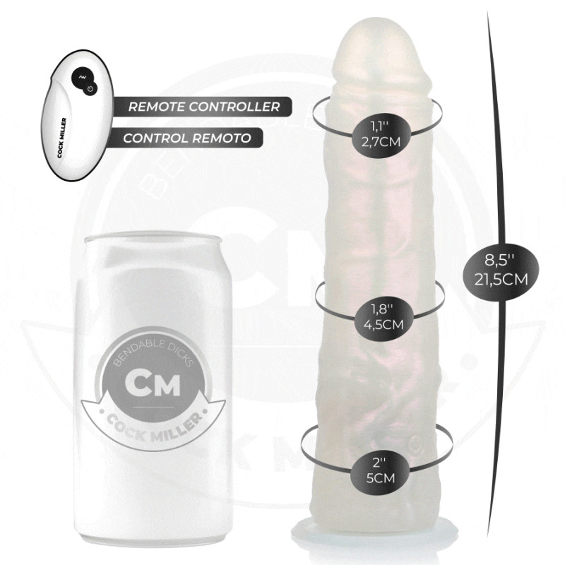 Cock miller - dildo with suction cup, lights and vibration with remote control white 21.5 cm 1