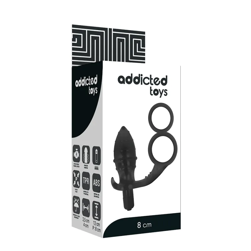 Addicted Toys Butt Plug With Cock Ring And Ball-Strap 8cm Black - Análny Kolík S Krúžkom
