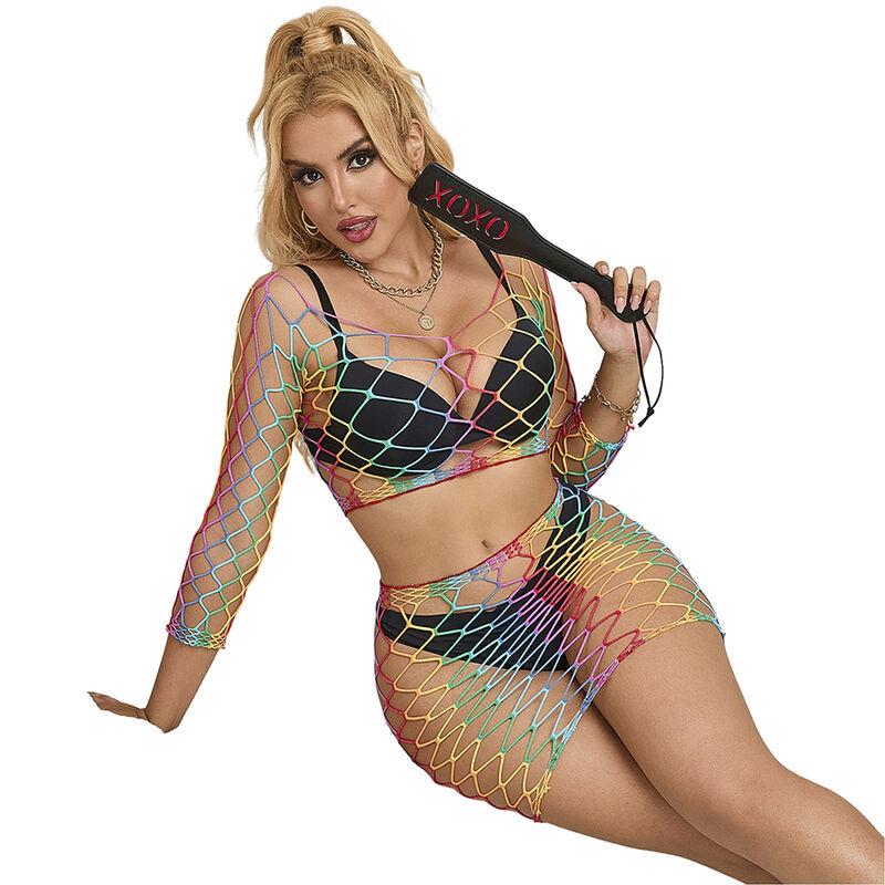 Subblime - 952440 2-piece fishnet bodystocking long sleeve rainbow one size