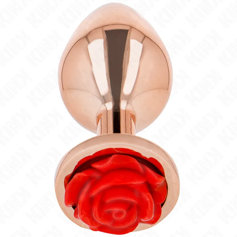 Kink - pink gold anal plug with red rose s 2