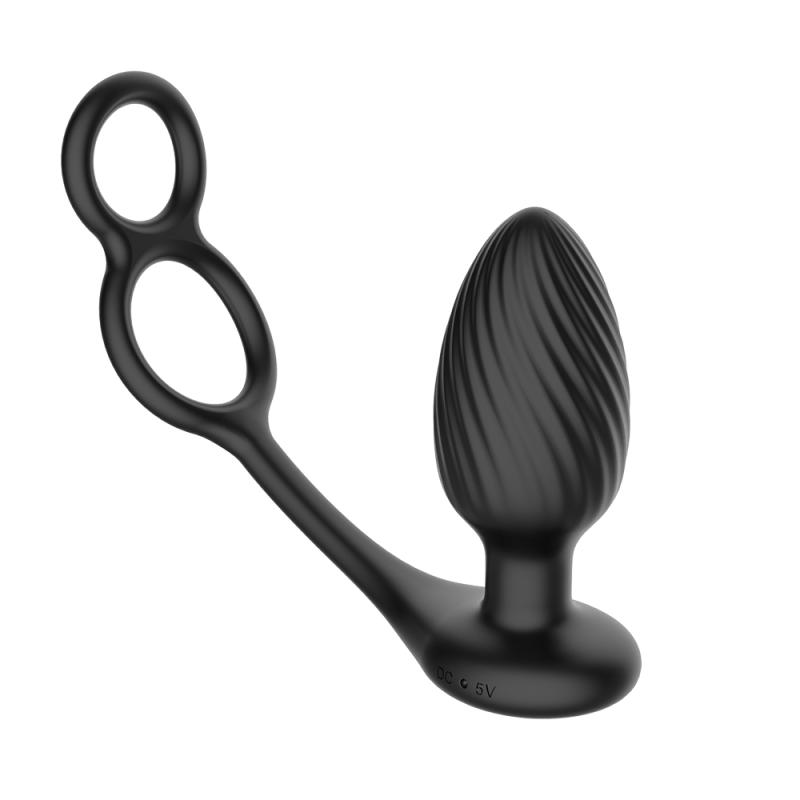 Nexus - TORNADO Rotating Plug with Cock & Ball Rings - Black 14