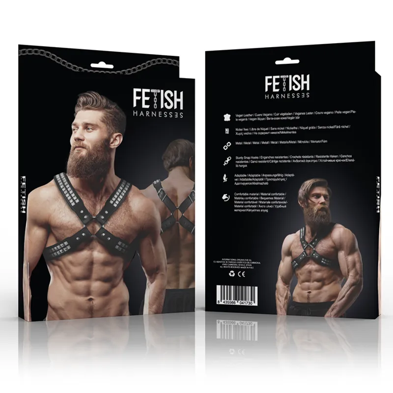 Fetish Submissive Attitude&Trade; - Men&Apos;S Crossed Chest Eco-Leather Harness With Rivet 1