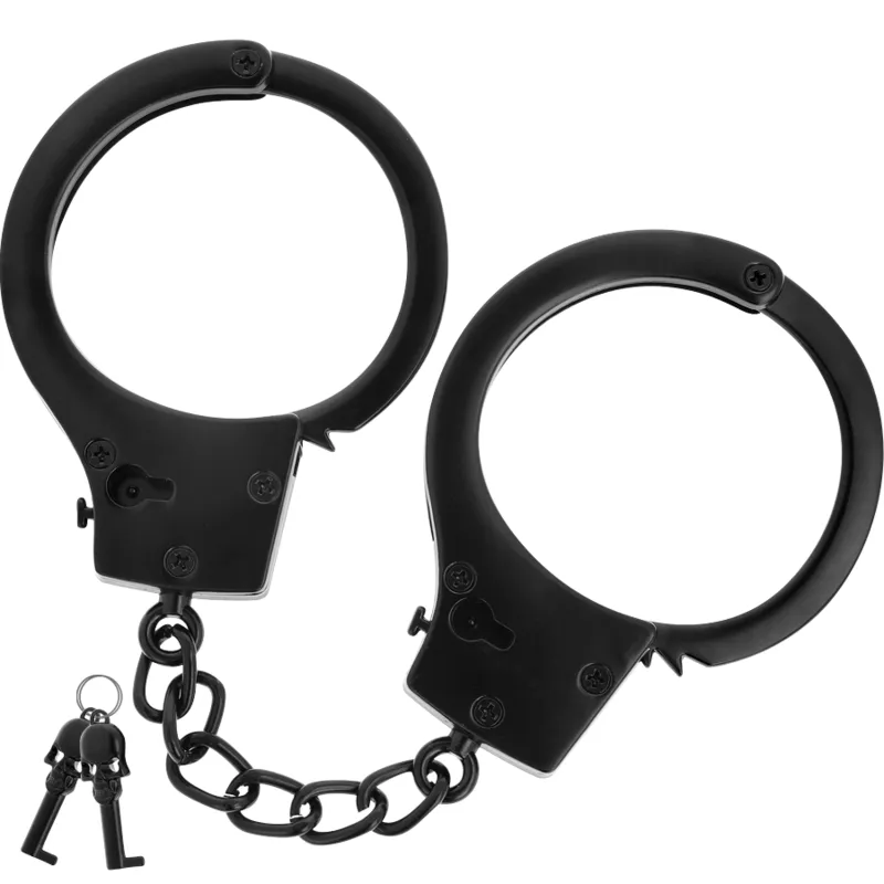 Fetish Submissive - Metal Handcuffs For Black Hands With Skull Key