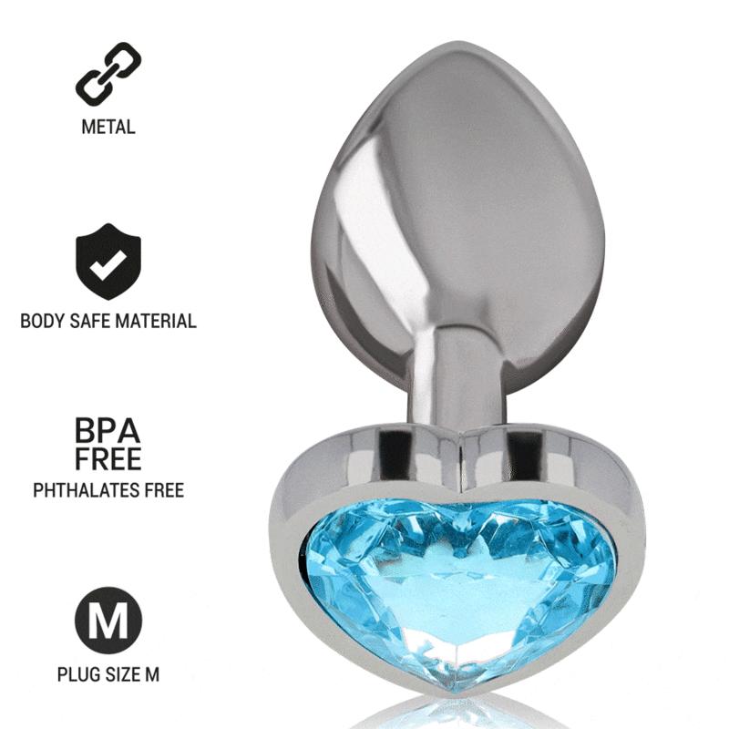 Intense - Metal Aluminum Anal Plug Heart Blue Size M - Análny Kolík