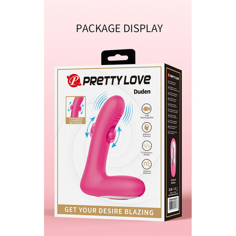 Pretty love - duden rechargeable silicone vibrator 12 vibration modes and 3 rocking modes pink 16