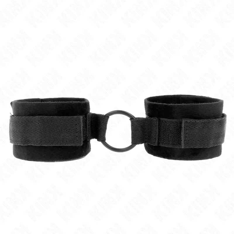 Kink - Beginner Fur Hand Cuffs 25 Cm With O-Ring 4 Cm Black Adjustable 15-25 Cm