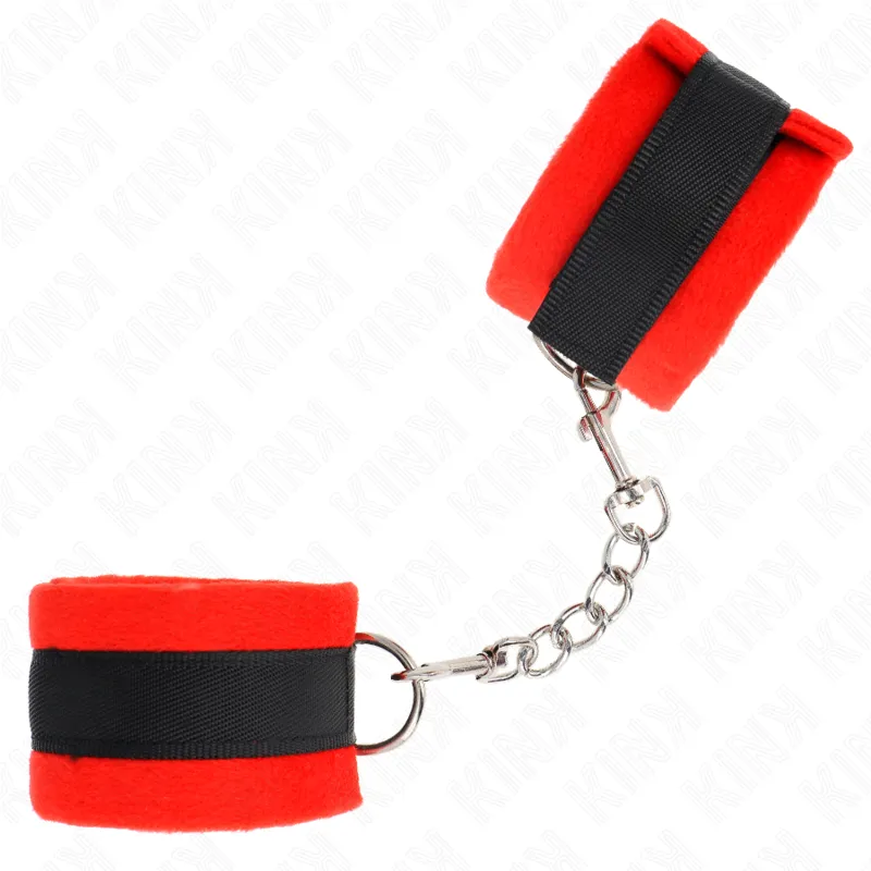 Kink - Beginner Fur Hand Cuffs Black-Red 30 X 7 Cm