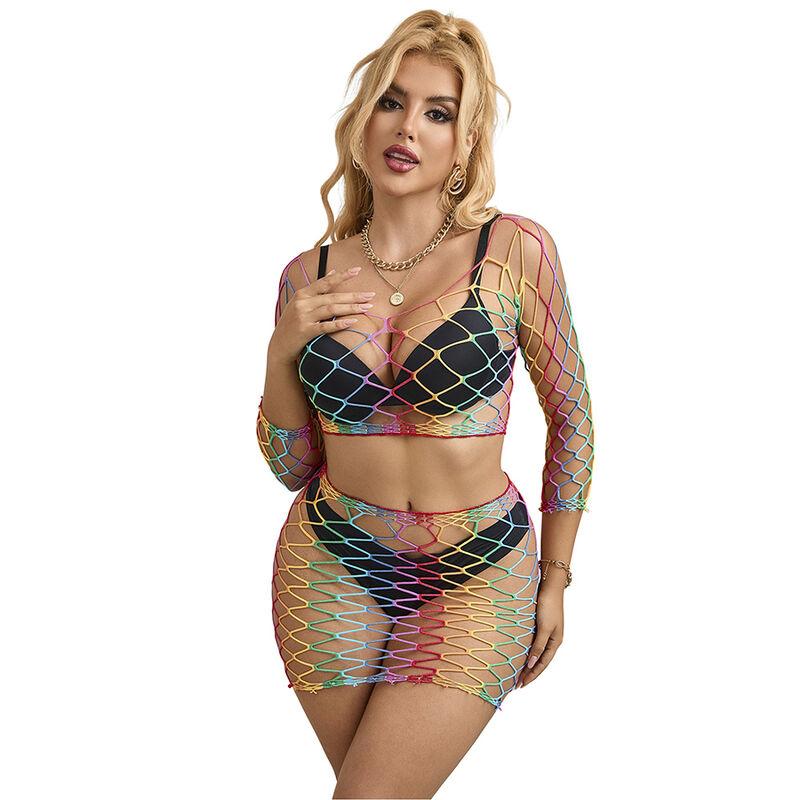 Subblime - 952440 2-piece fishnet bodystocking long sleeve rainbow one size