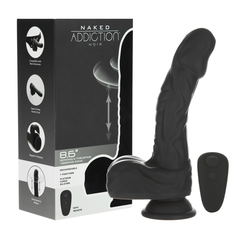 Naked Addiction - Rotating & Thrusting Vibrating Dildo With Remote Black