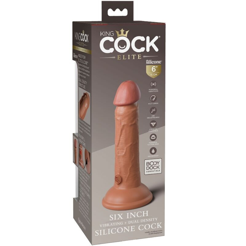 King cock - elite realistic dildo vibrating & silicone 15.2 cm caramel 4