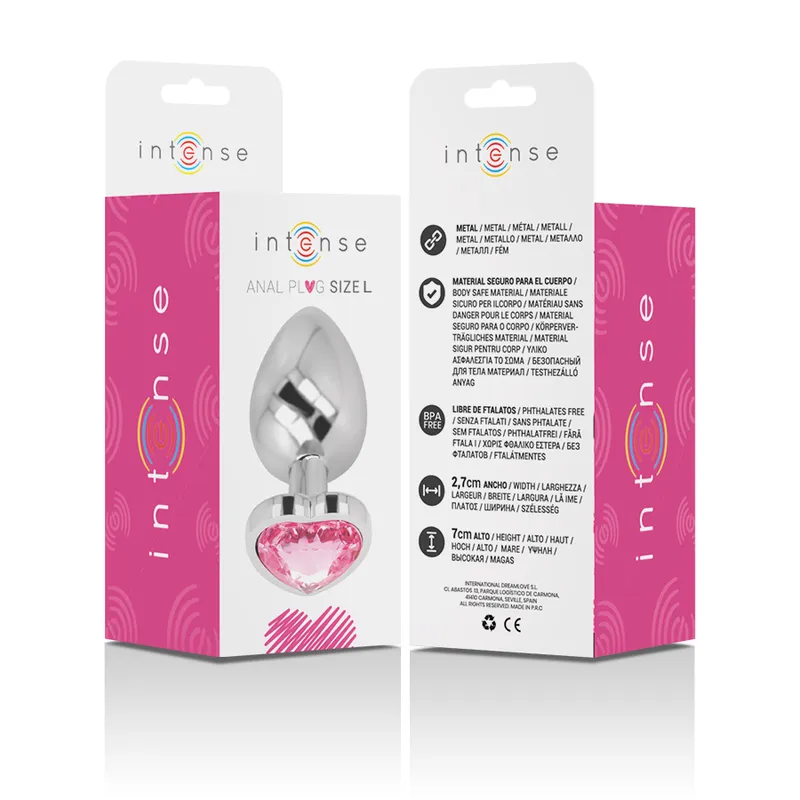 Intense - Metal Aluminum Anal Plug Heart Pink Size L - Análny Kolík 5