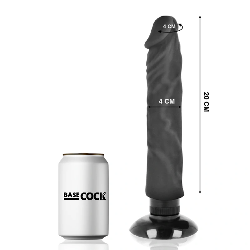 Basecock - realistic vibrator 2-1 black 20 cm -o- 4 cm 1