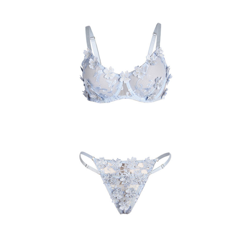 Subblime - 957629 flower embroidered bra and panties set sky blue s/m 4