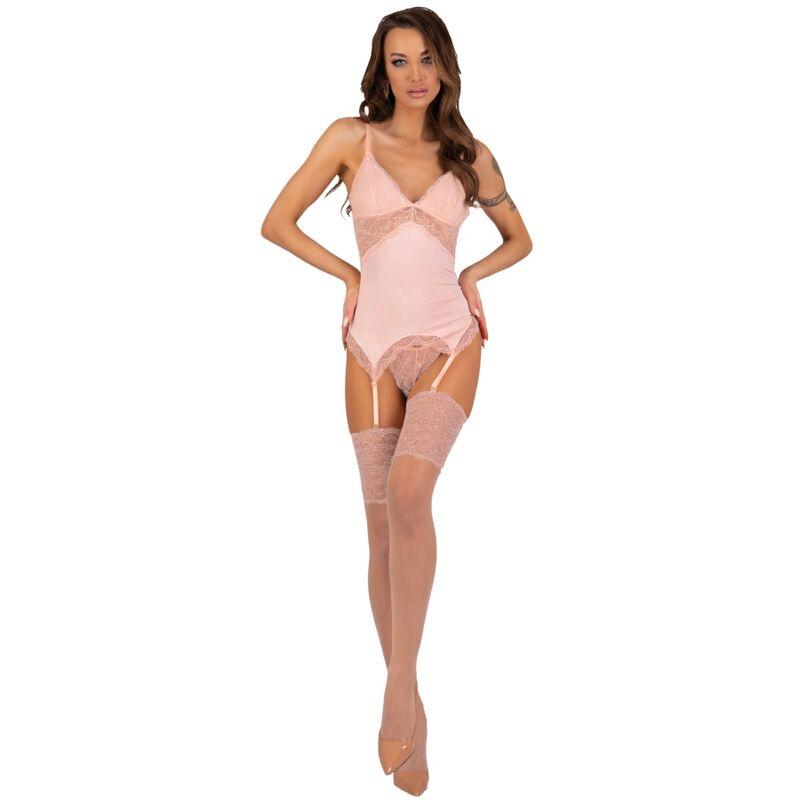 Livco Corsetti Fashion - Persinne Peach Set Corset + Panty + Stockings