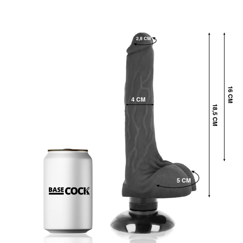 Basecock - realistic vibrator 2-1 black 18.5 cm -o- 4 cm 1