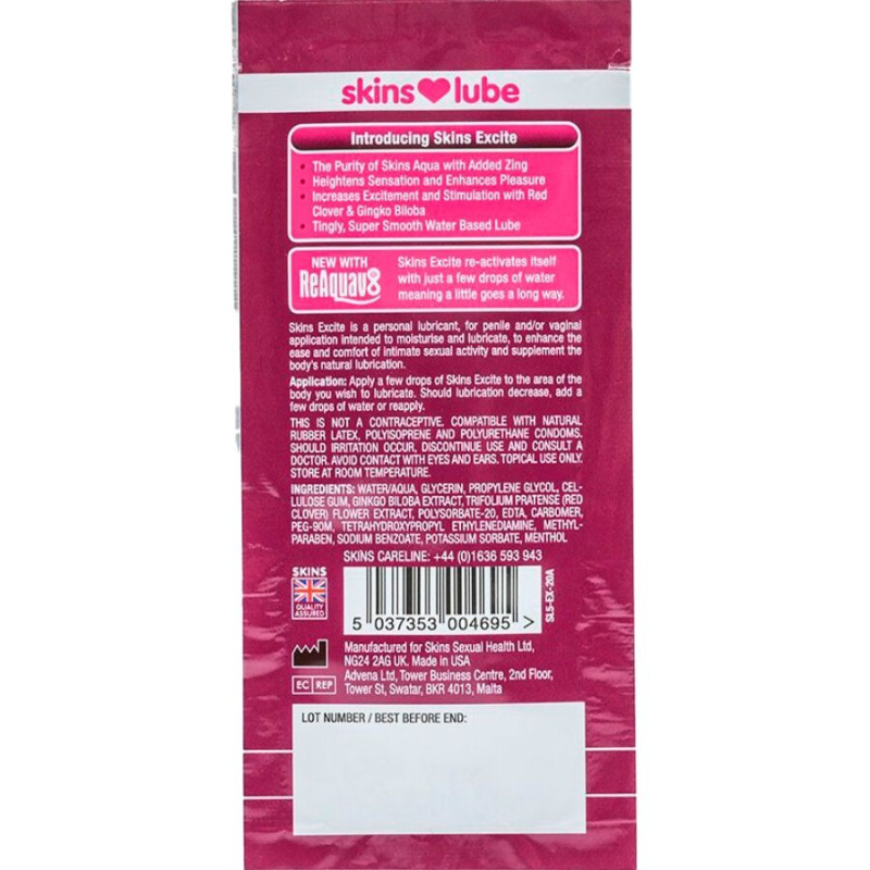 Skins - excite water-based lubricant single-dose 5 ml 1