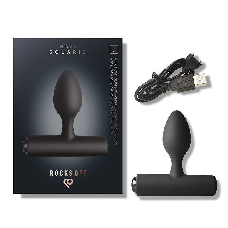 Rocks-off - nova solaris rechargeable slim & powerful anal plug 16 function black 7