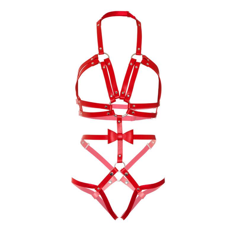 Leg Avenue Kink Studded O-Ring Harness Teddy Size M - Red 2
