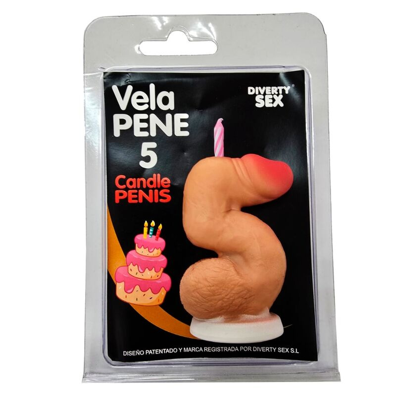 Diablo picante - penis candle in the shape of the number 5 flesh color
