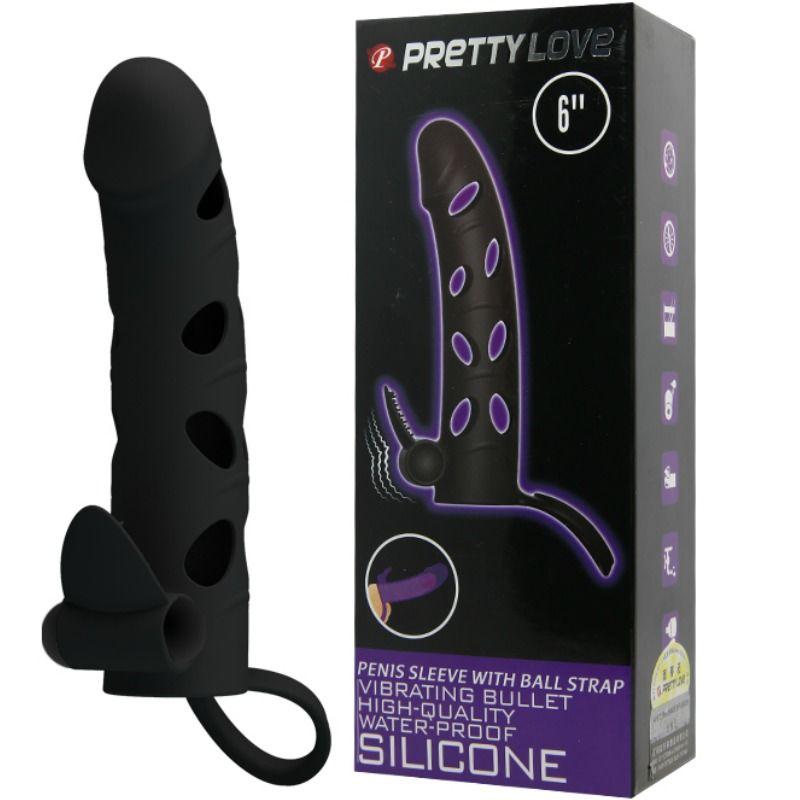 Pretty Love Vibrating Silicone Penis Sleeve With Ball Straps 7