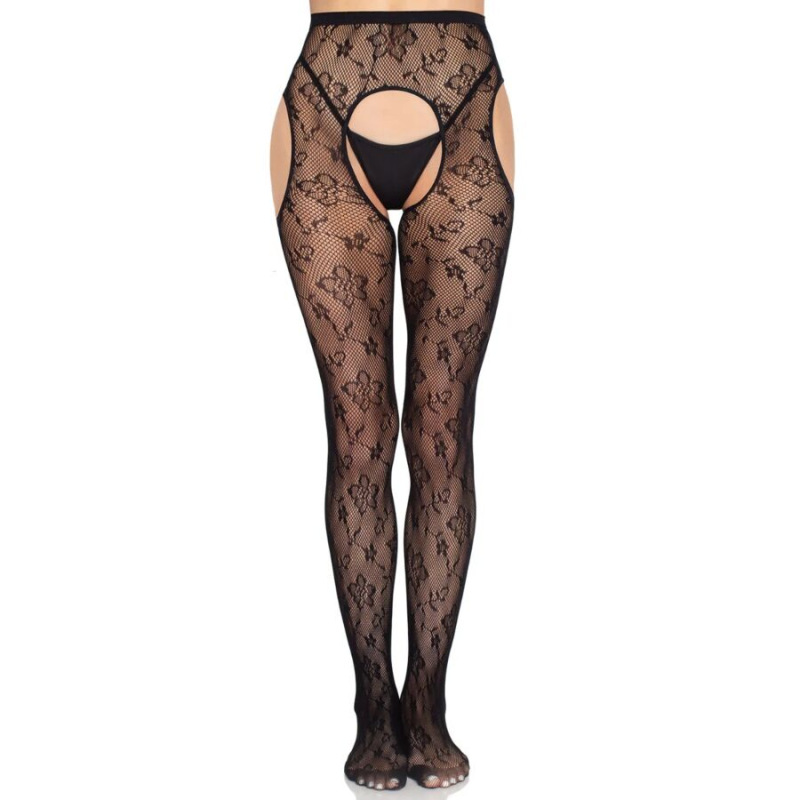 Leg avenue - 1967 bloom net suspender tights black - one size