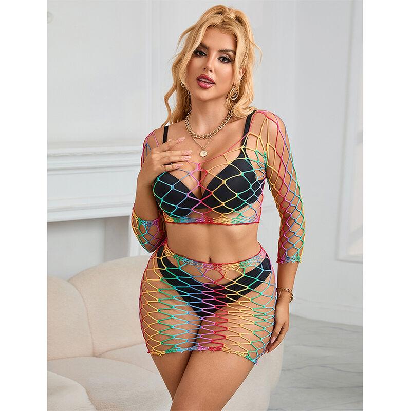 Subblime - 952440 2-piece fishnet bodystocking long sleeve rainbow one size