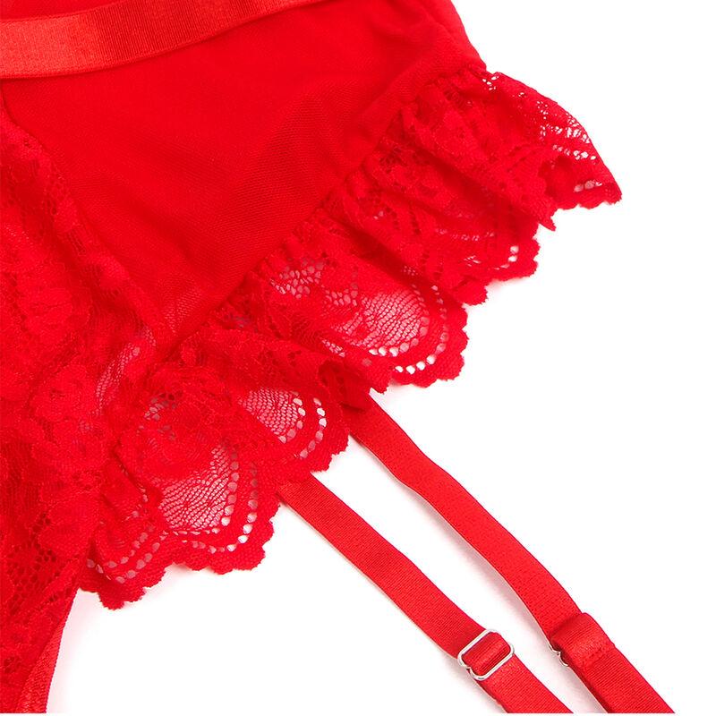 Subblime - Teddy With Garter With Lace Detail And Strips Red S/M 9
