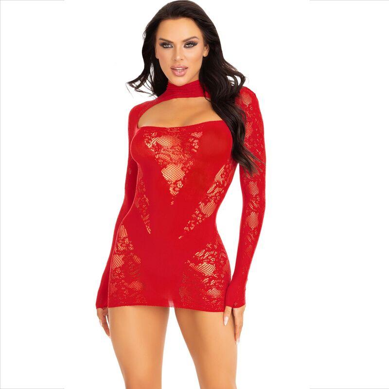 Leg Avenue - Mini Dress With Lace Long Sleeve Red