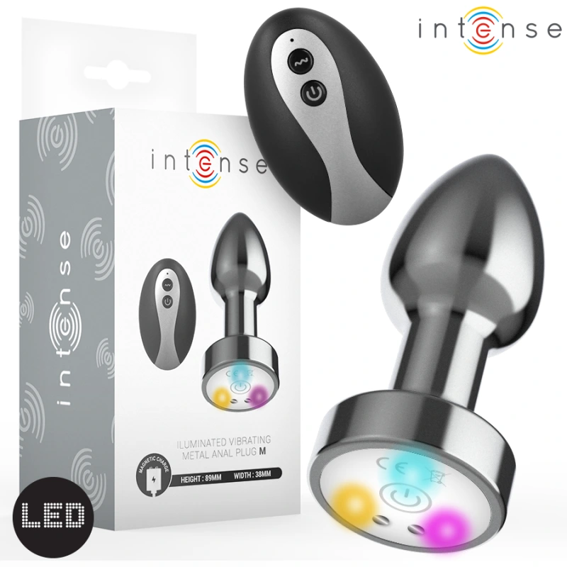 Intense - vibrating metal anal plug with led lights and remote control - size m