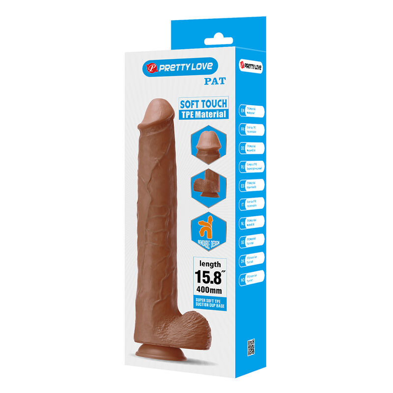 Pretty love - pat realistic flexible dildo with suction cup 40 cm -Ø- 6 cm brown 6