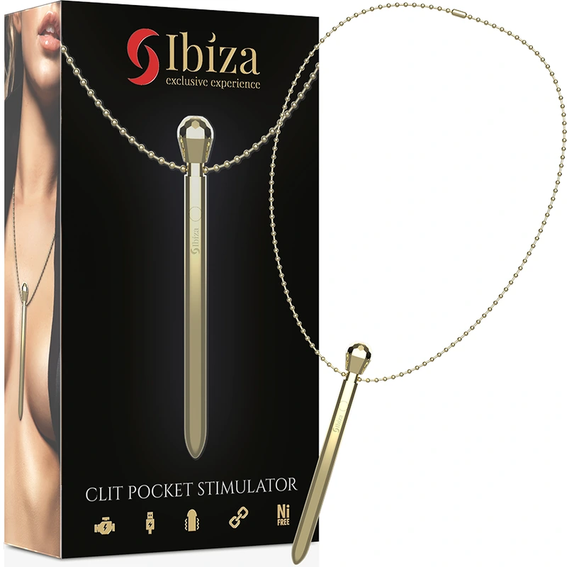 Ibiza - clit pocket stimulator necklace usb charger 12 vibration modes golden 12,2 x 1,5