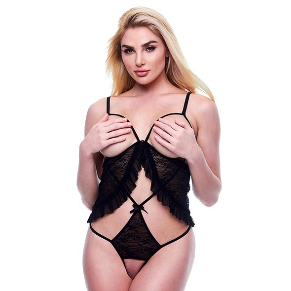 Baci Lingerie - Peek-A-Boo Criss-Cross Teddy Black S/M