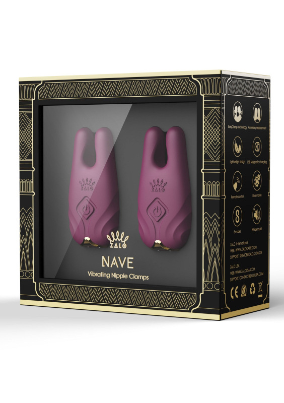 Zalo - Nave Wireless Vibrating Nipple Clamps Velvet Purple 1